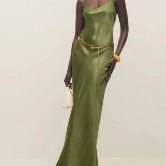 Reformation Parma Silk Maxi Dress Leaf Green - Picture 4 of 5